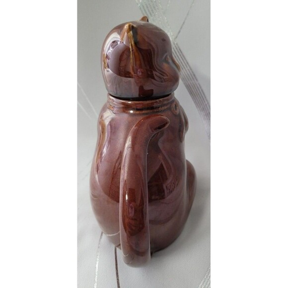 Vintage China Brown Cat Porcelain Tea‎ Pot w/ Lid Unique Whimsical - Picture 4 of 9